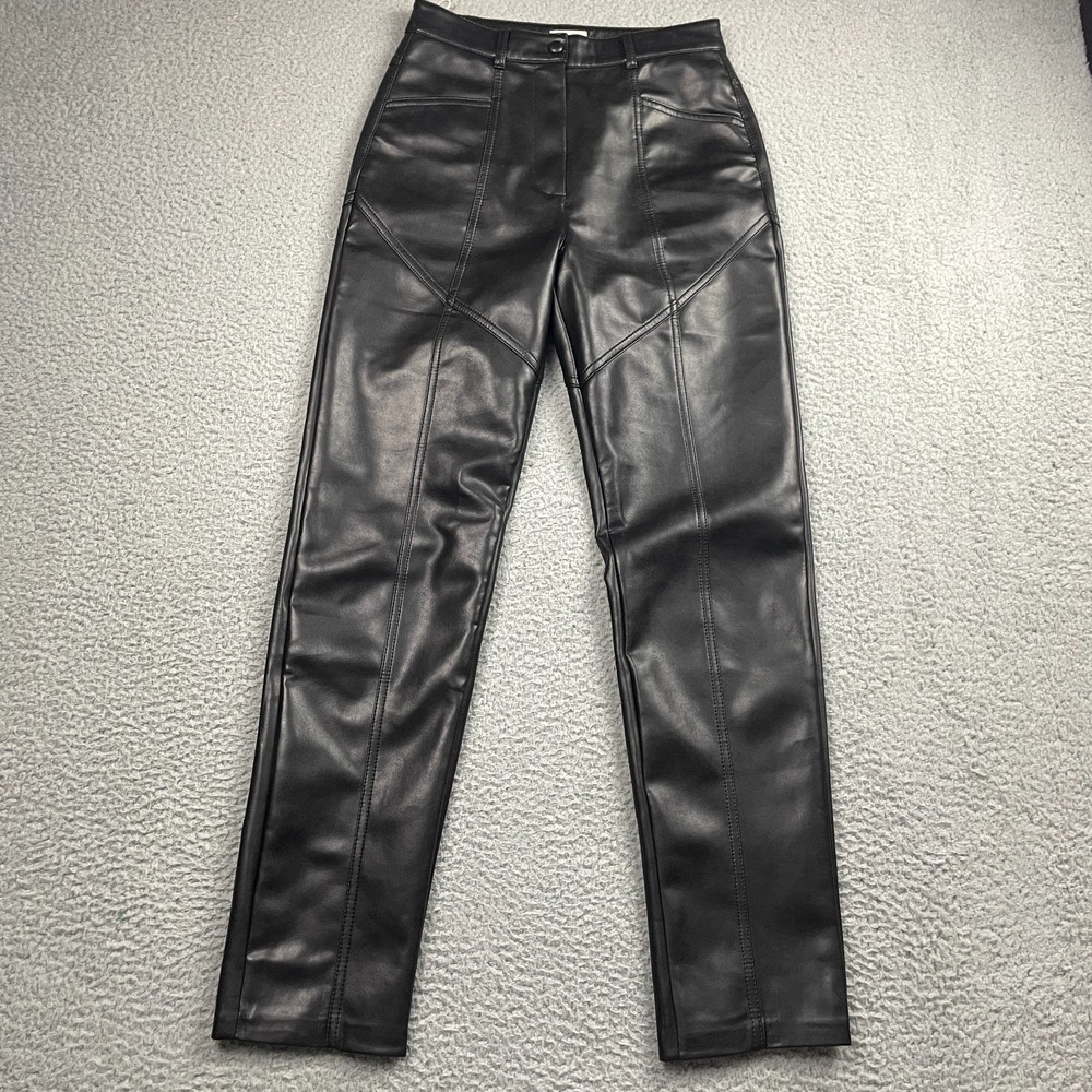 Aritzia Wilfred Rebel Pants Womens 2 Black Faux Vegan Leather Moto Straight Leg